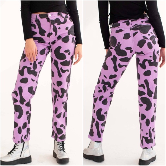 \Machine\ Purple Cow Print Jeans - Picture 1 of 16